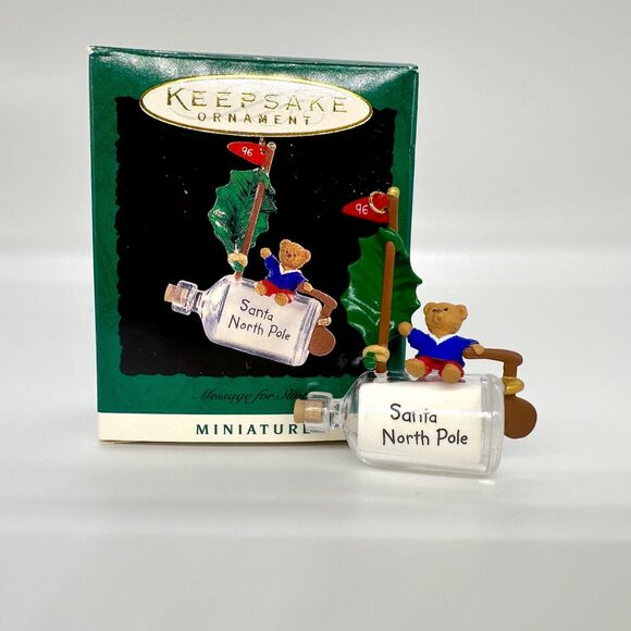 Hallmark Keepsake Message For Santa 1996 Bear Bottle Miniature Ornament - Picture 1 of 7